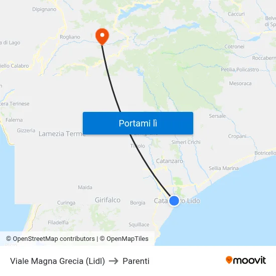 Viale Magna Grecia (Lidl) to Parenti map