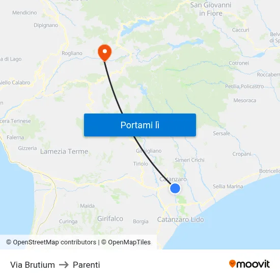 Via Brutium to Parenti map