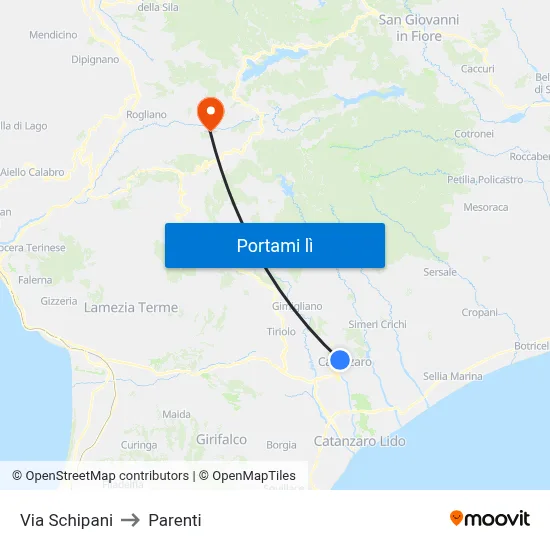 Via Schipani to Parenti map