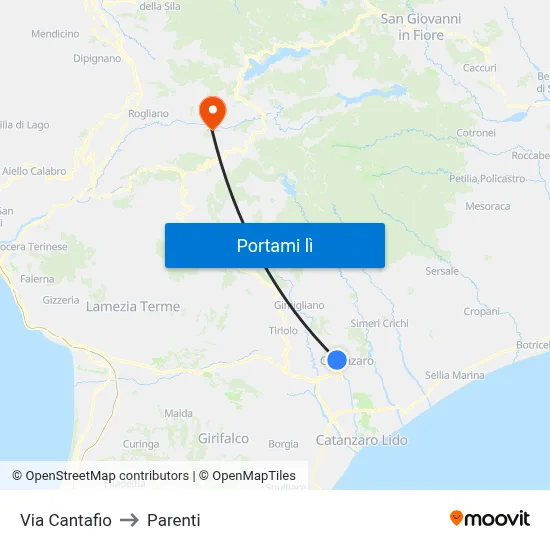 Via Cantafio to Parenti map