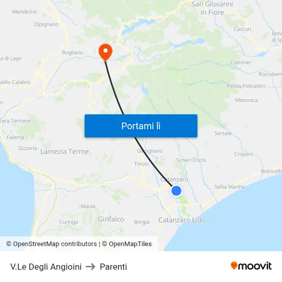 V.Le Degli Angioini to Parenti map