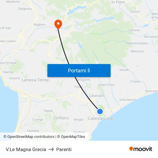 V.Le Magna Grecia to Parenti map