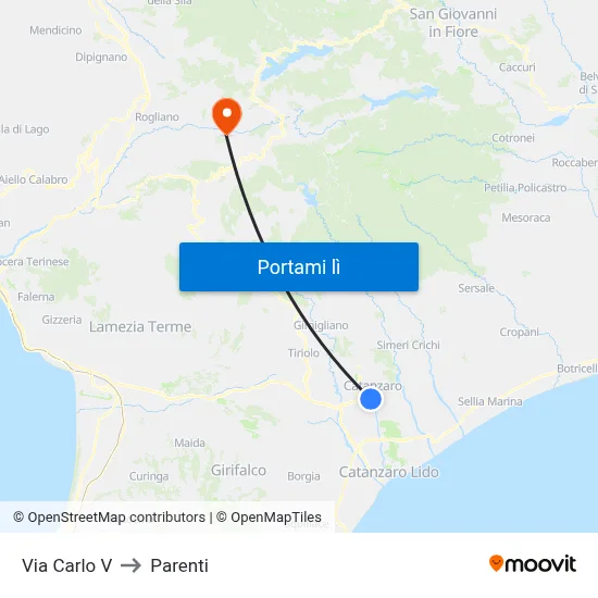 Via Carlo V to Parenti map