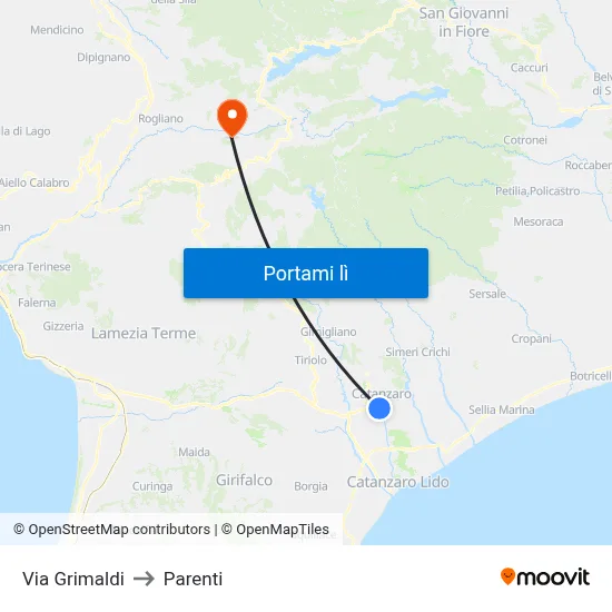 Via Grimaldi to Parenti map
