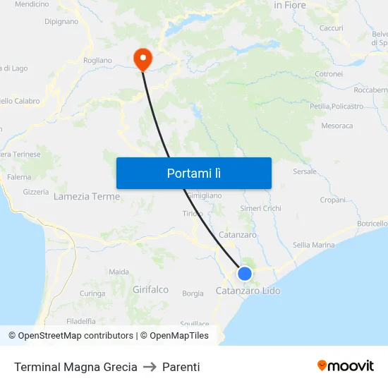 Terminal Magna Grecia to Parenti map