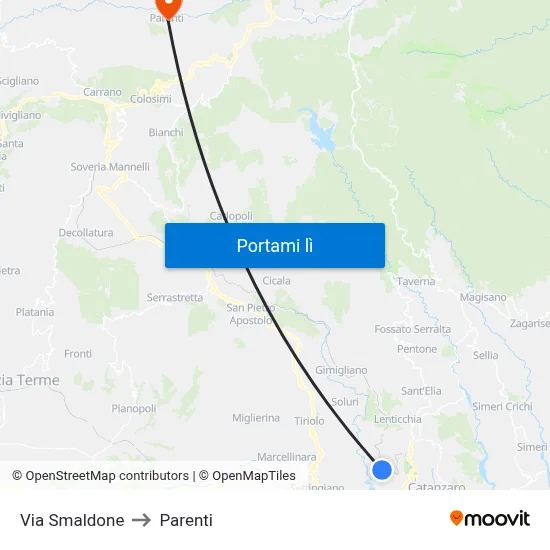Via Smaldone to Parenti map