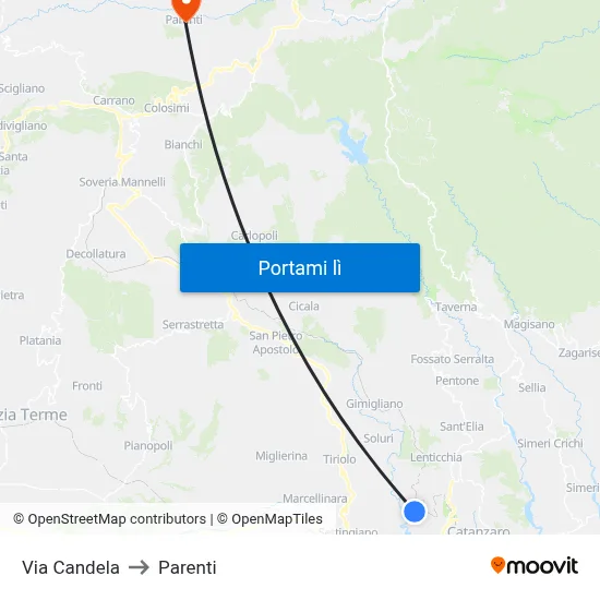 Via Candela to Parenti map