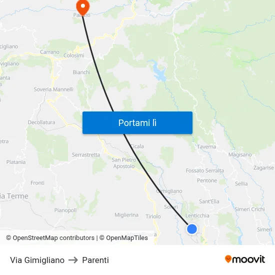 Via Gimigliano to Parenti map