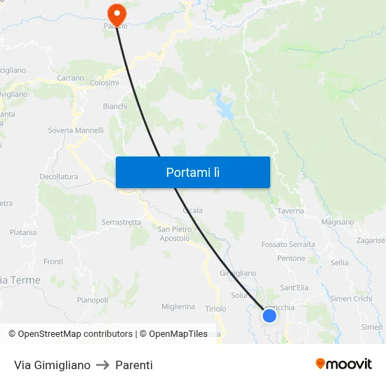 Via Gimigliano to Parenti map
