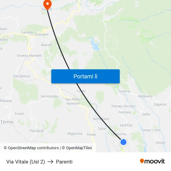 Via Vitale (Usl 2) to Parenti map