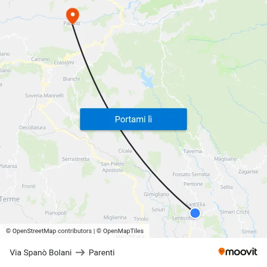 Via Spanò Bolani to Parenti map