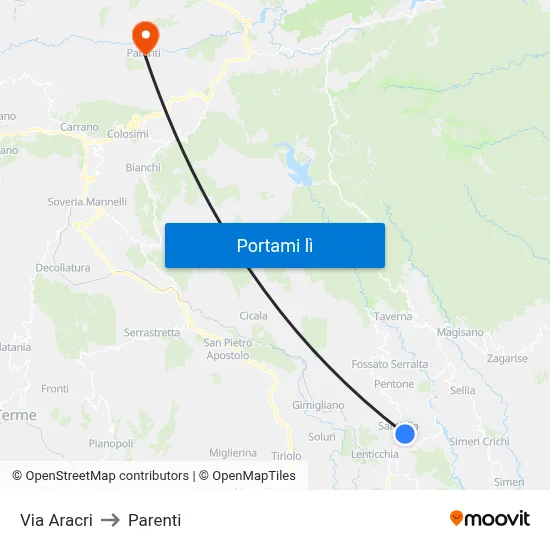 Via Aracri to Parenti map