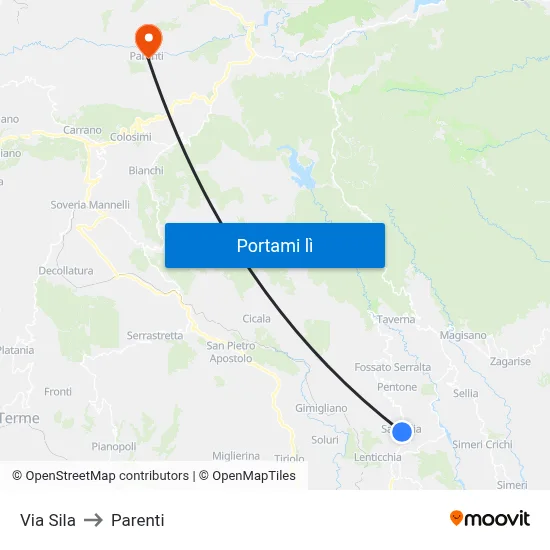Via Sila to Parenti map