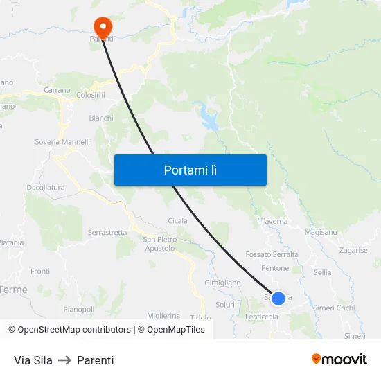 Via Sila to Parenti map