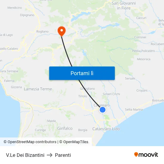 V.Le Dei Bizantini to Parenti map