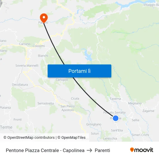Pentone Piazza Centrale - Capolinea to Parenti map