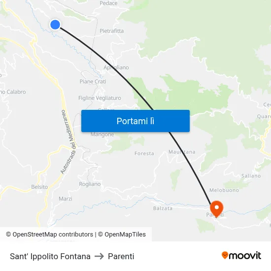 Sant' Ippolito Fontana to Parenti map
