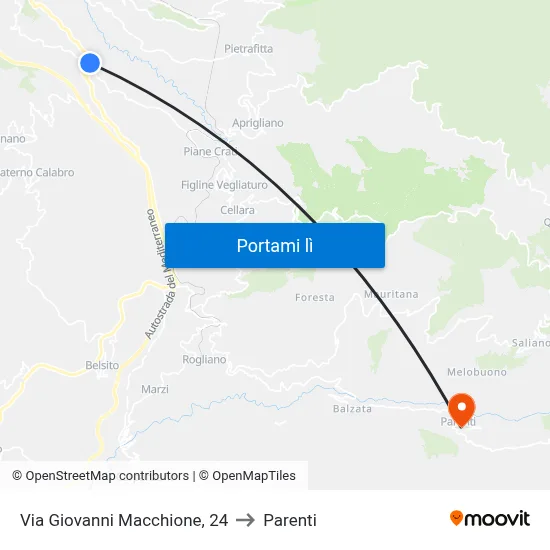 Via Giovanni Macchione, 24 to Parenti map