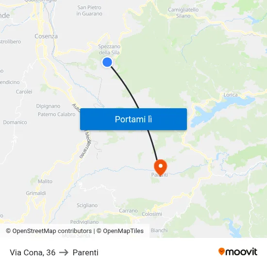 Via Cona, 36 to Parenti map