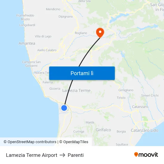 Lamezia Terme Airport to Parenti map
