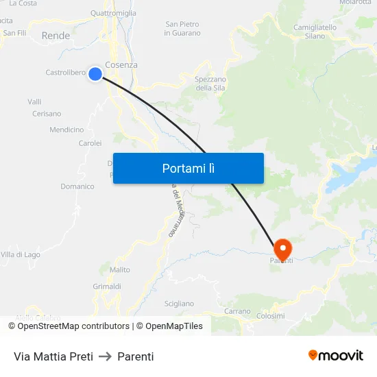 Via Mattia Preti to Parenti map