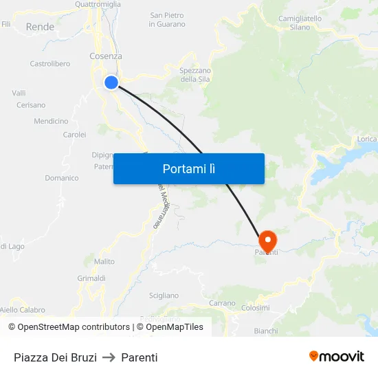 Piazza Dei Bruzi to Parenti map
