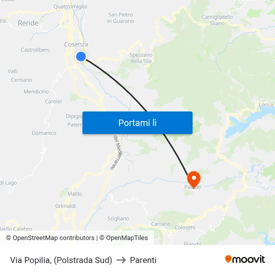 Via Popilia, (Polstrada Sud) to Parenti map