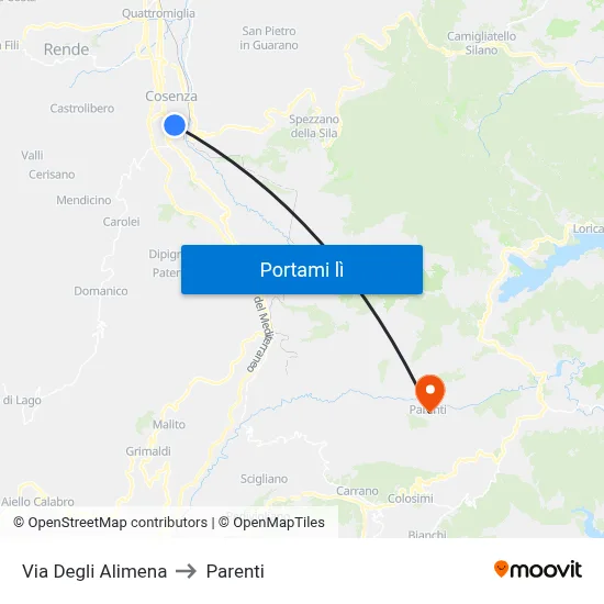 Via  Degli Alimena to Parenti map