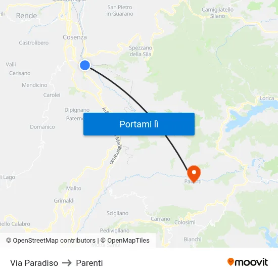 Via Paradiso to Parenti map