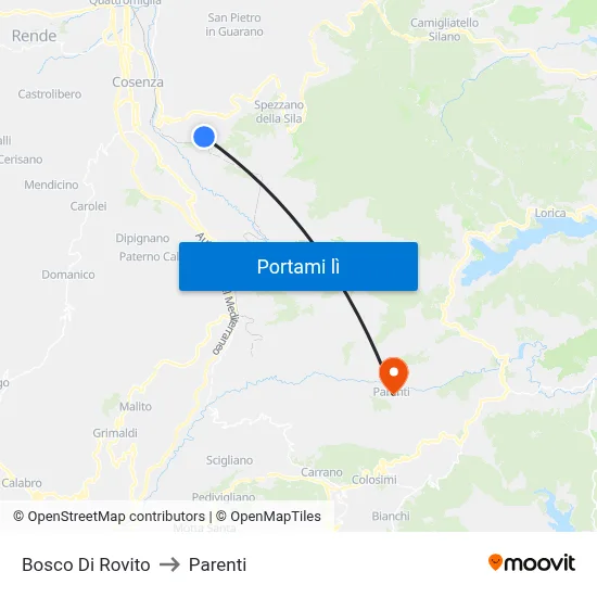 Bosco Di Rovito to Parenti map