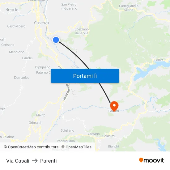 Via Casali to Parenti map