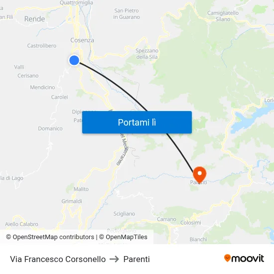 Via Francesco Corsonello to Parenti map