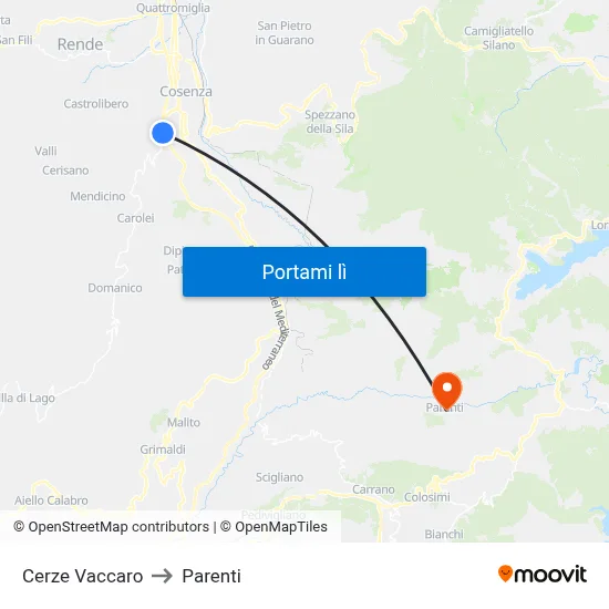 Cerze Vaccaro to Parenti map