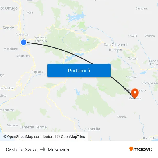 Castello Svevo to Mesoraca map