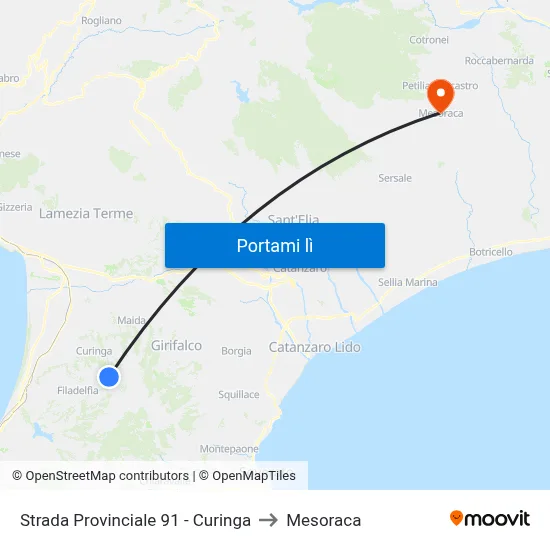 Strada Provinciale 91 - Curinga to Mesoraca map