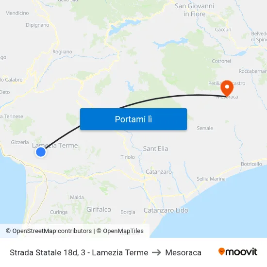 Strada Statale 18d, 3 - Lamezia Terme to Mesoraca map