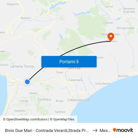 Bivio Due Mari - Contrada Verardi,Strada Provinciale 170/1 - Lamezia Terme to Mesoraca map