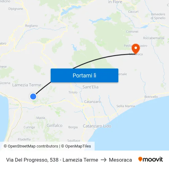 Via Del Progresso, 538 - Lamezia Terme to Mesoraca map