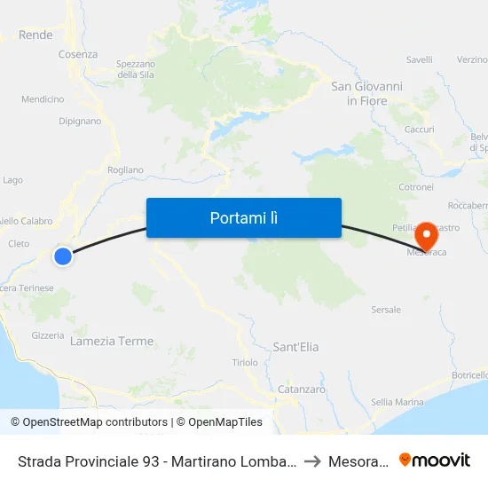 Strada Provinciale 93 - Martirano Lombardo to Mesoraca map