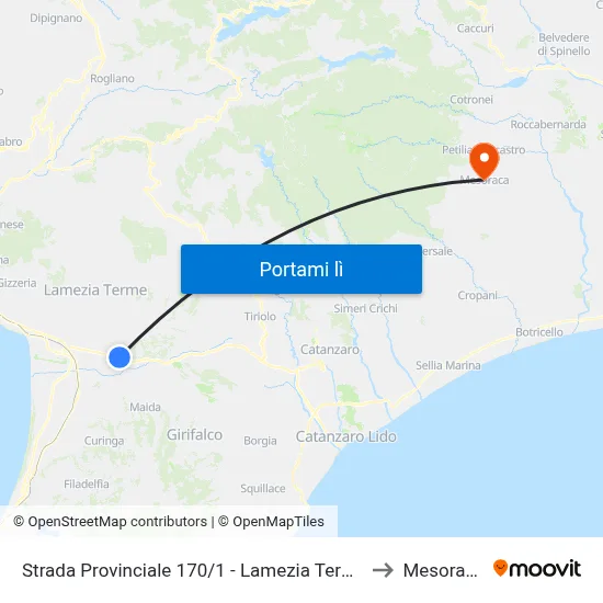 Strada Provinciale 170/1 - Lamezia Terme to Mesoraca map