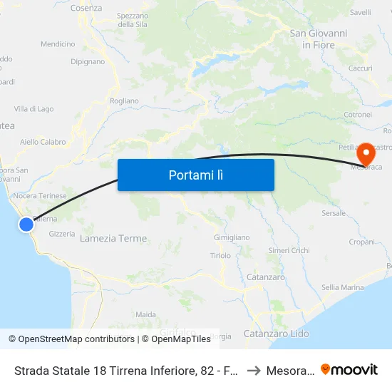 Strada Statale 18 Tirrena Inferiore, 82 - Falerna to Mesoraca map
