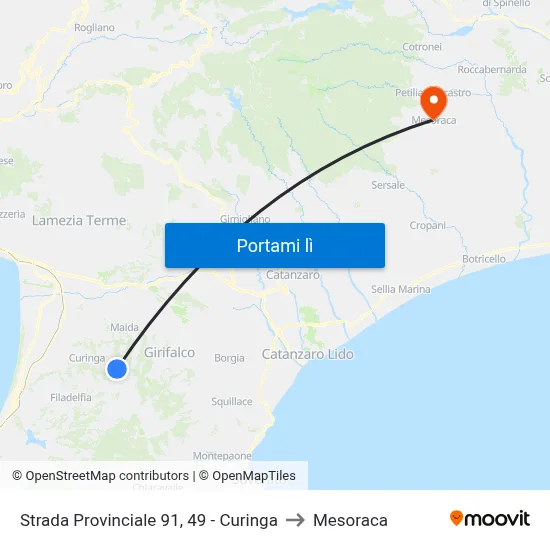 Strada Provinciale 91, 49 - Curinga to Mesoraca map