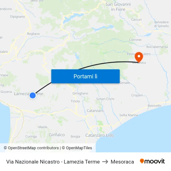 Via Nazionale Nicastro - Lamezia Terme to Mesoraca map