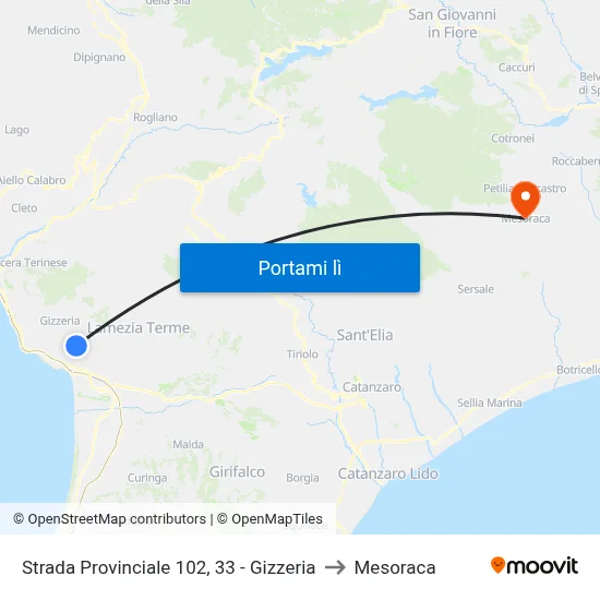 Strada Provinciale 102, 33 - Gizzeria to Mesoraca map