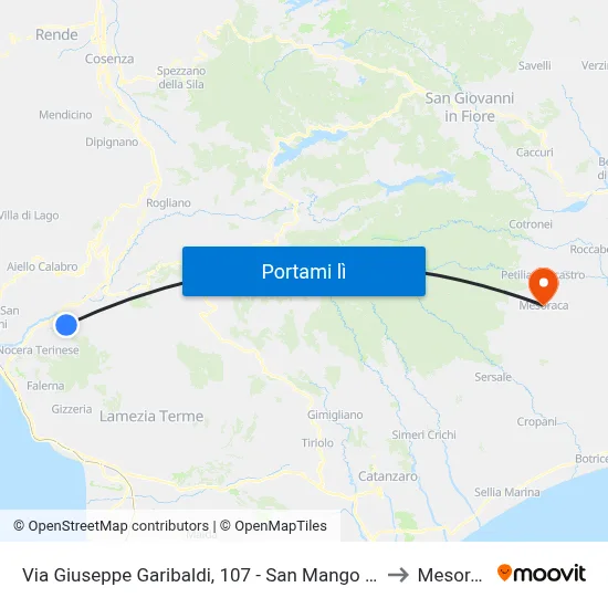 Via Giuseppe Garibaldi, 107 - San Mango D'Aquino to Mesoraca map