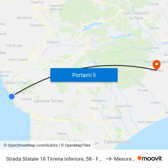 Strada Statale 18 Tirrena Inferiore, 58 - Falerna to Mesoraca map