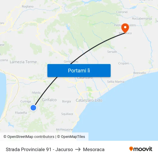 Strada Provinciale 91 - Jacurso to Mesoraca map