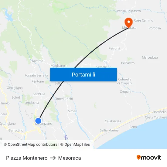 Piazza Montenero to Mesoraca map