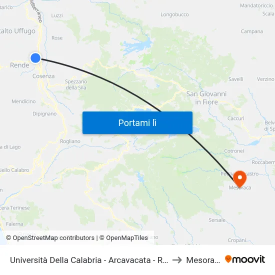 Università Della Calabria - Arcavacata - Rende to Mesoraca map