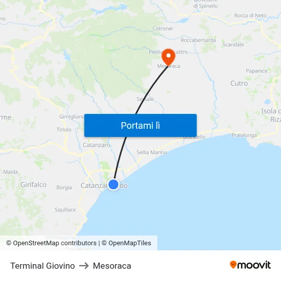 Terminal Giovino to Mesoraca map